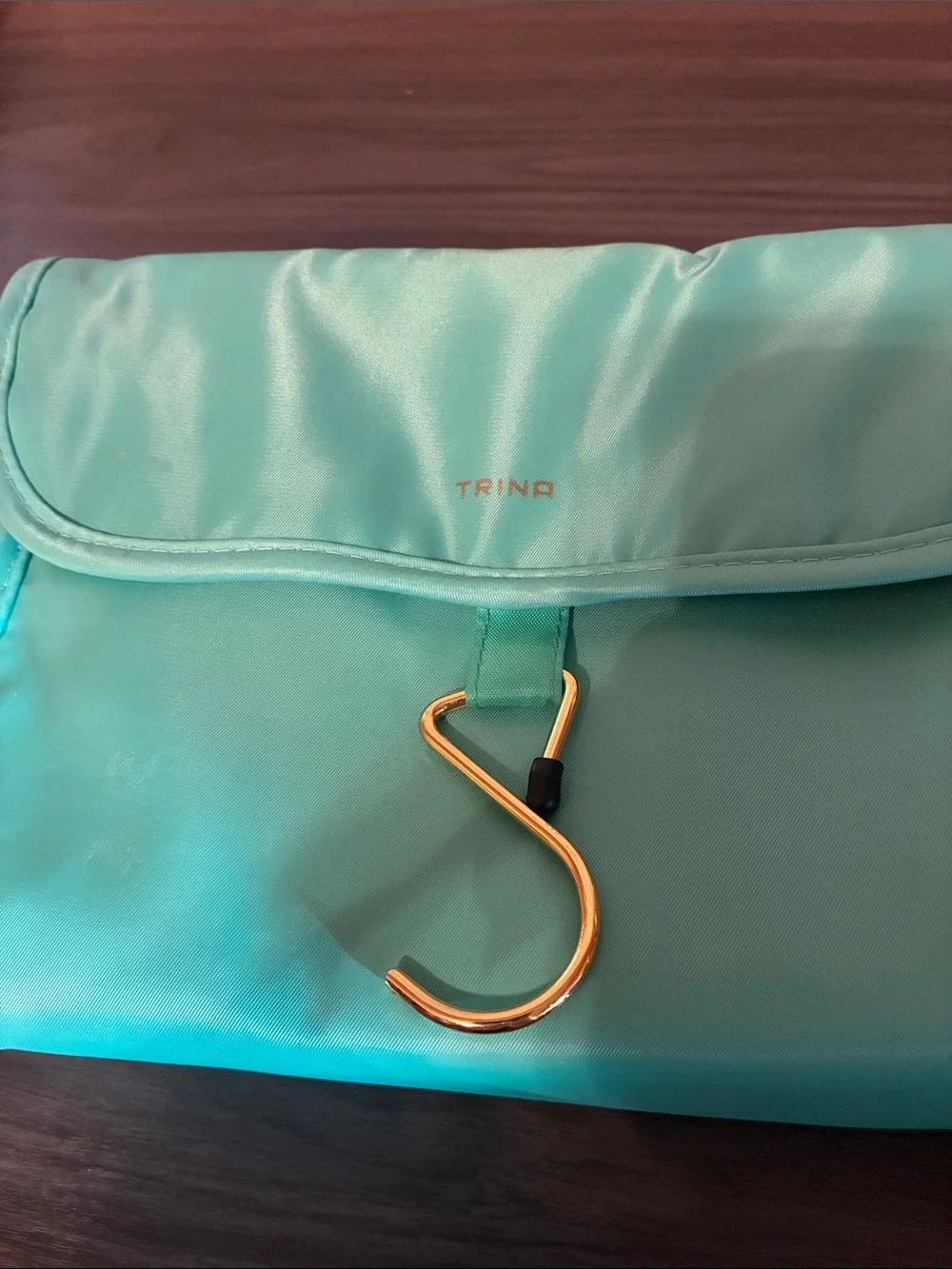 Trina Aqua Fold-Over Hanging Travel Cosmetic Bag Mint Green